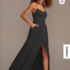 Black bridesmaids David’s Bridal celebrate collection dress.